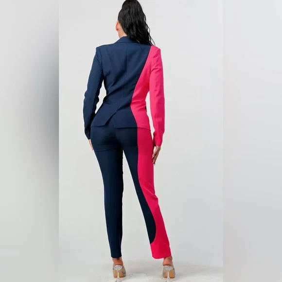 Navy & Pink Colorblock Business Suit - Picture 3 of 5